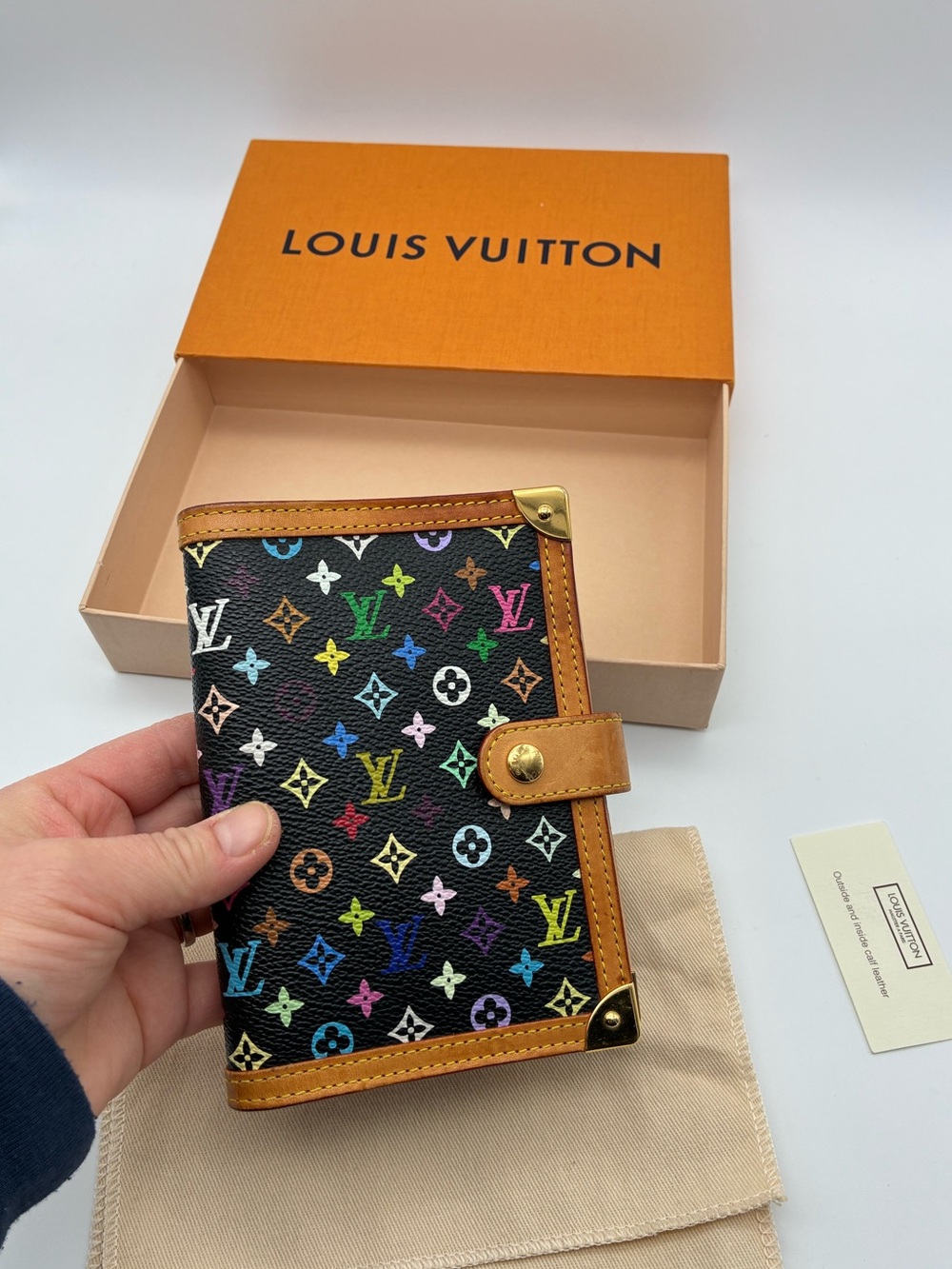 Louis Vuitton Black Multicolor Murakami Monogram agenda pm with Tan Trim